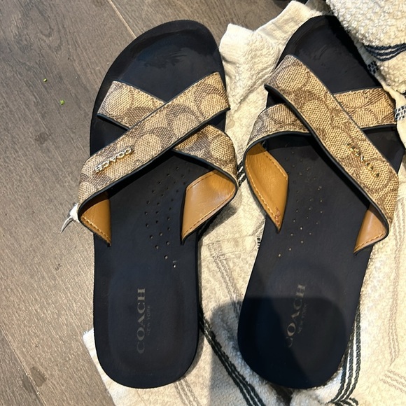 COACH Janine Criss Cross Slide Sandals Khaki Logo Women Size 7 - Picture 5 of 17